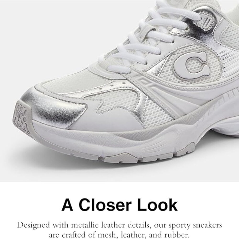 Coach Women's Metallic Mesh Sneaker, White/Grey, 6 - Picture 14 of 14